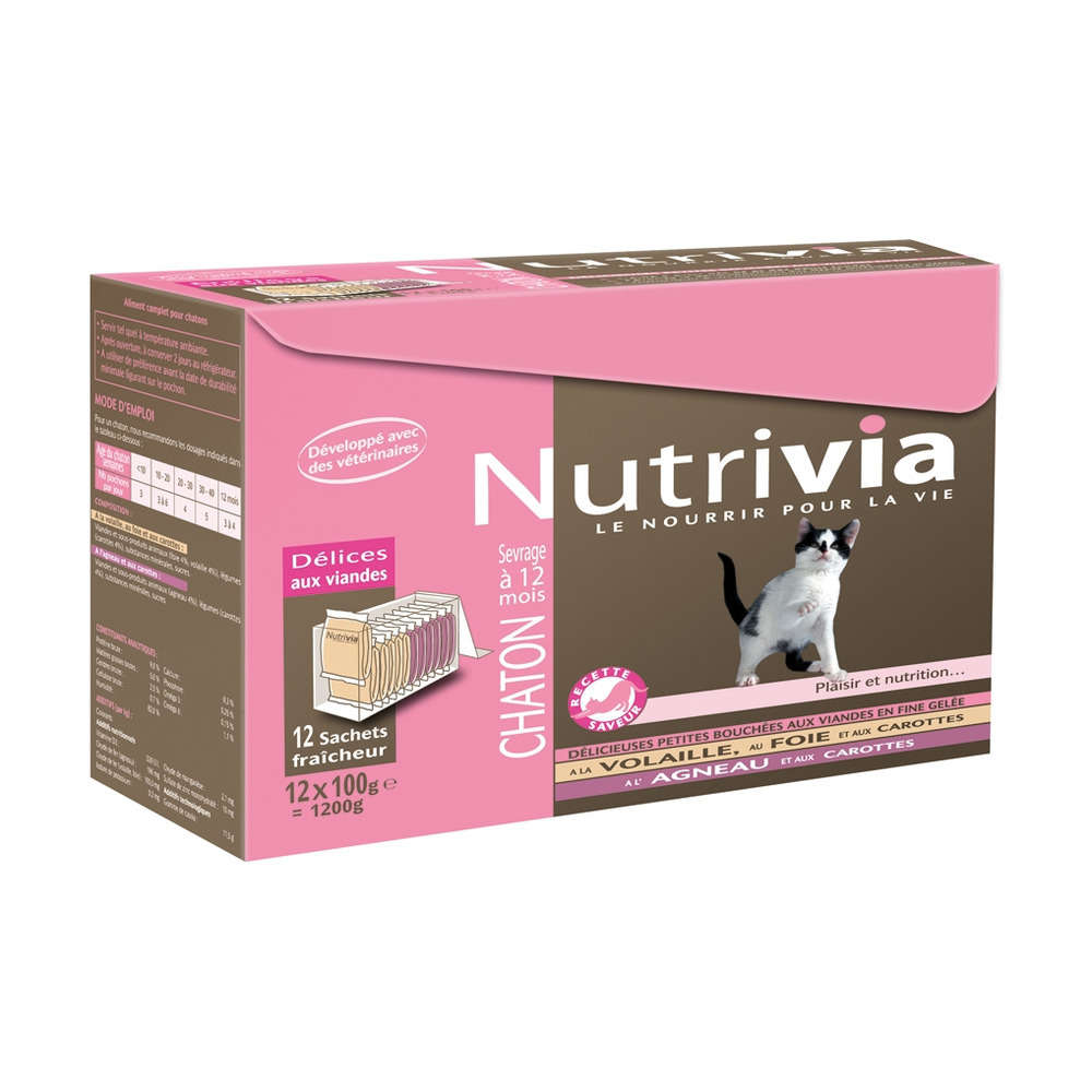 Nutrivia chaton : 12 sachets aux viandes