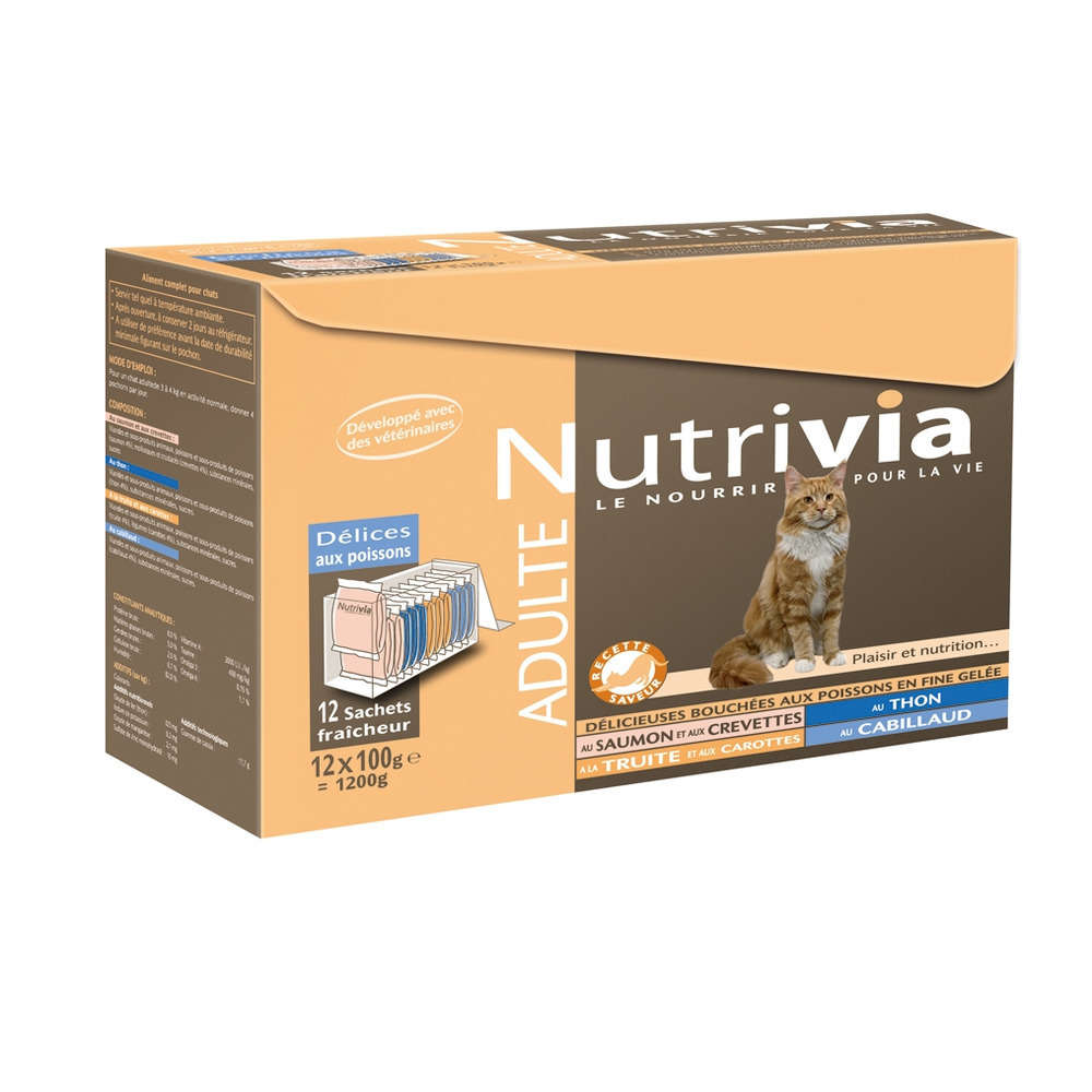 Nutrivia chat adulte : 12 sachets aux poissons