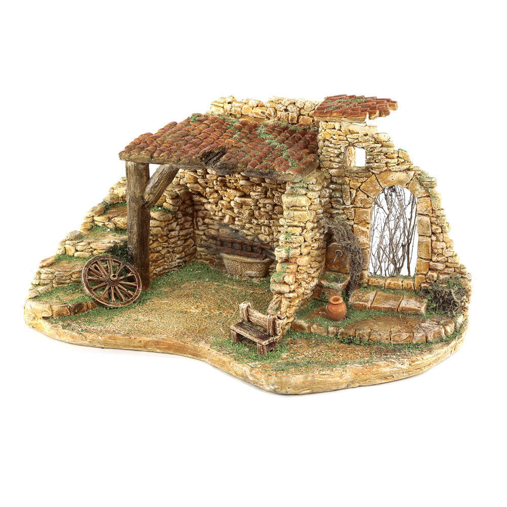 Grande étable en plâtre de moulage décoré à la main