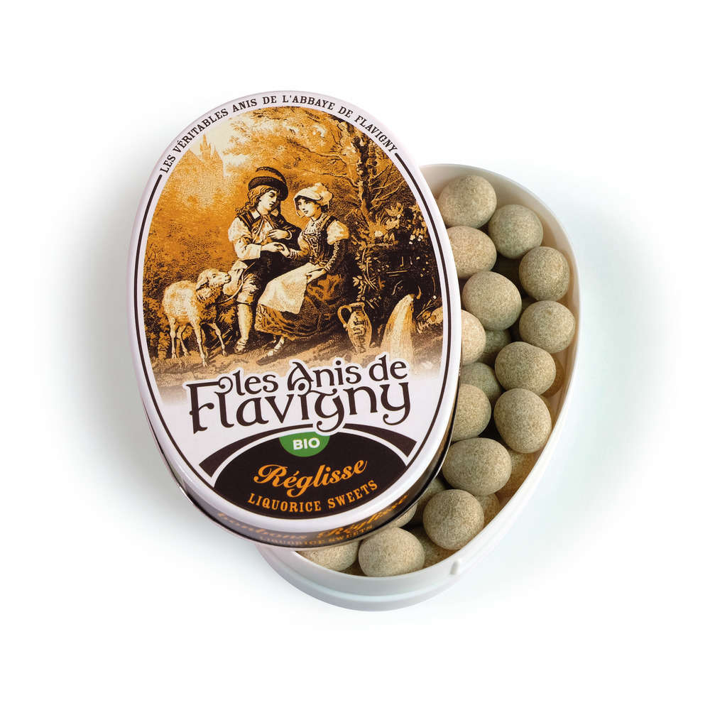 Bonbon Anis de Flavigny: boite ovale 50g reglisse bio
