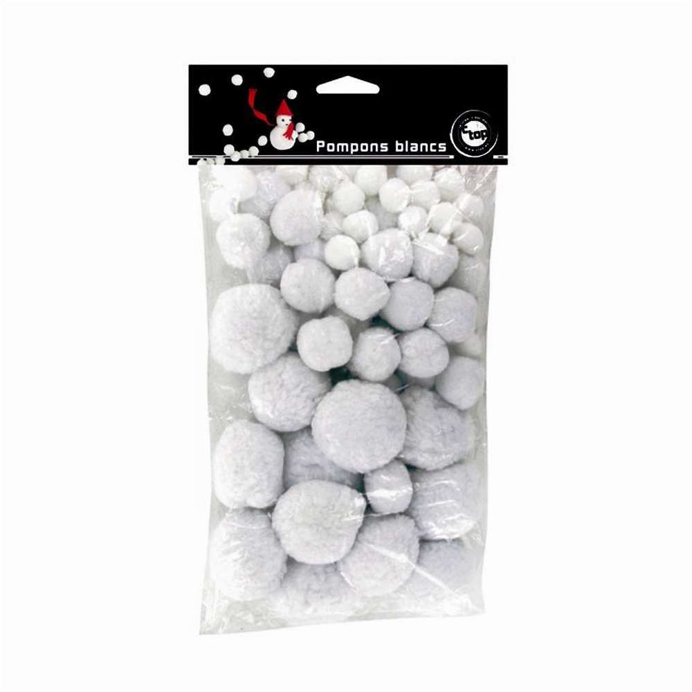 Sachet de 72 pompons blancs (1,5 à 4 cm)