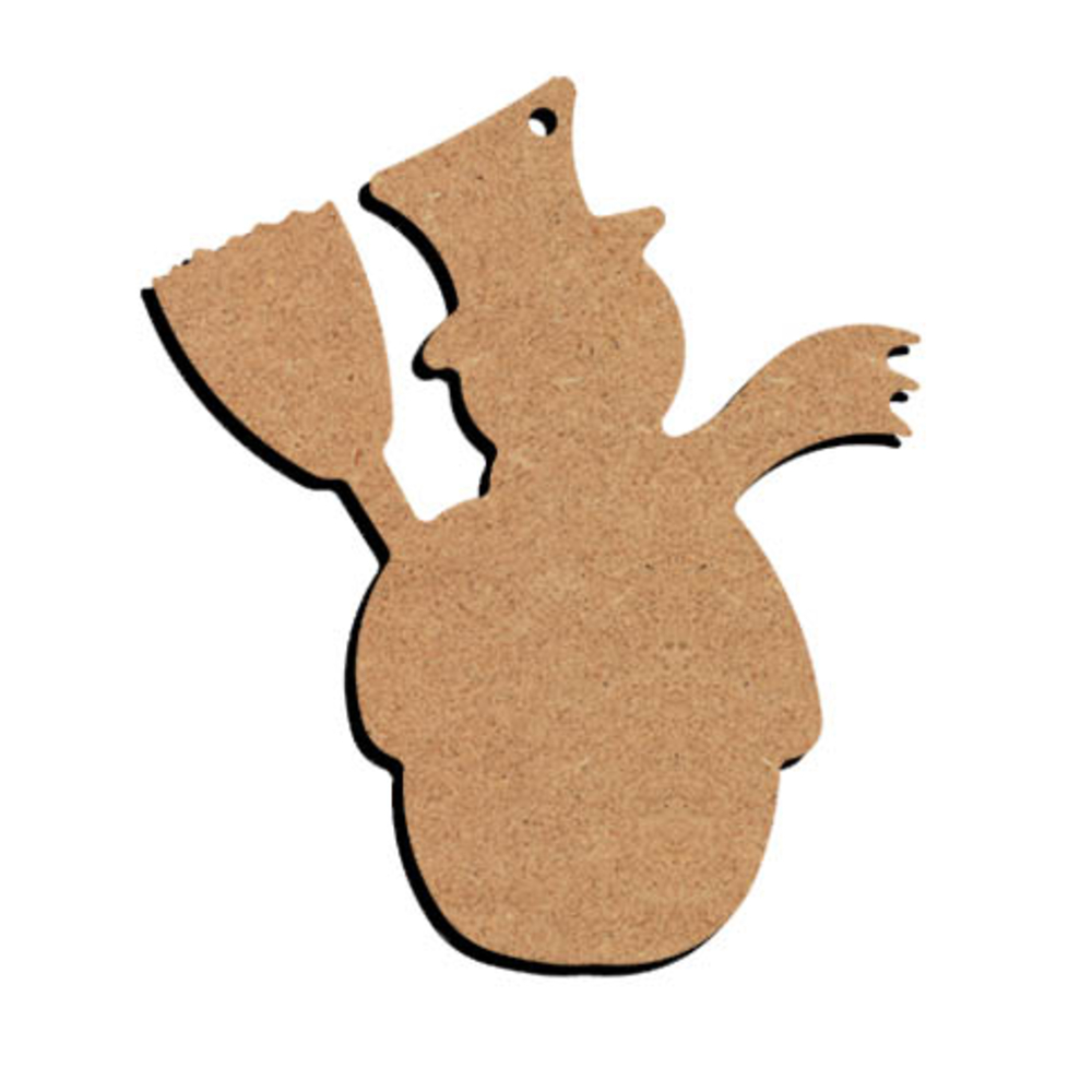 Forme en médium - Bonhomme de neige avec balai 12x10cm