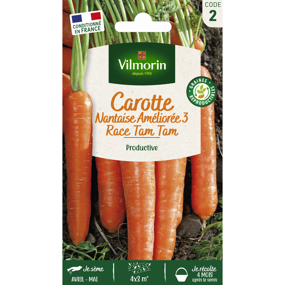 Graines de carotte Nantaise améliorée 3 race Tam Tam en sachet