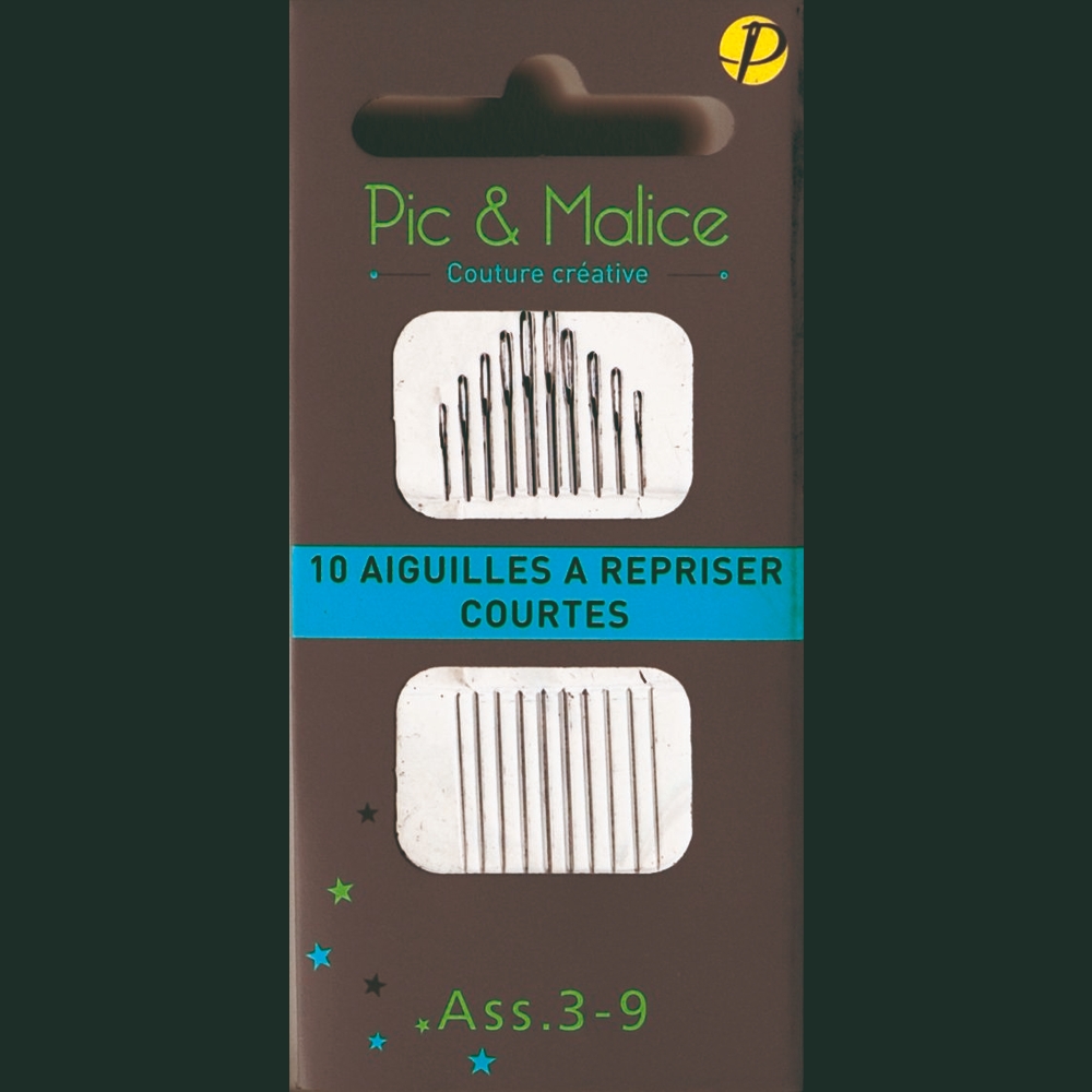 Aiguilles à repriser courtes, assortiment de 10