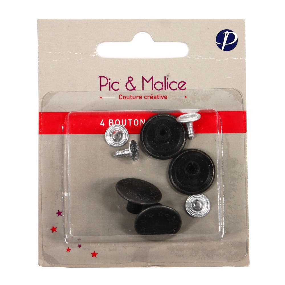 Boutons de jeans x4, coloris métal - 16mm