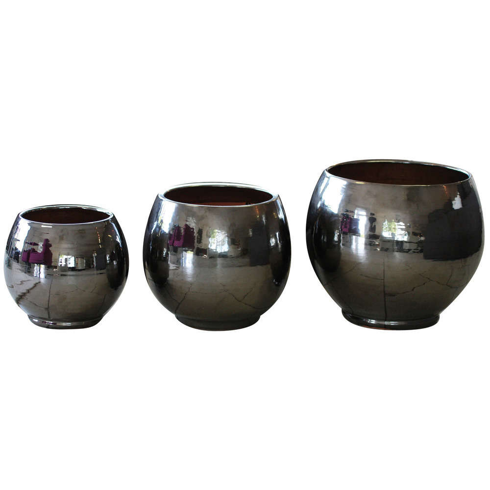 Pot Bahia en terre cuite émaillée, coloris métal Ø 35 x H. 38 cm