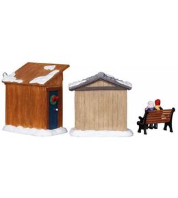 Scène de Noël : Stand de location de patins, ensemble de 3 éléments