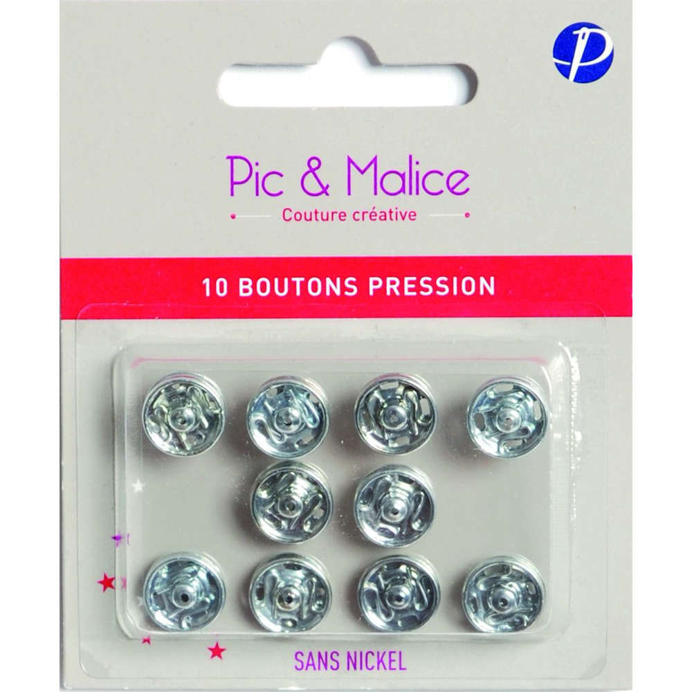 Boutons pression sans nickel x12, coloris métal - 7mm