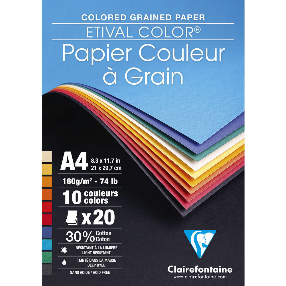 Bloc dessin couleur à grain de 20 feuilles (160g) 21x29,7 cm