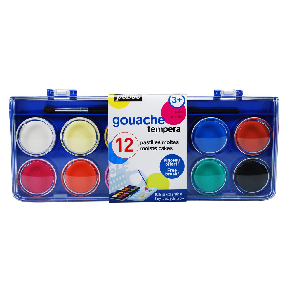 Boîte 12 pastilles de gouache diam 30mm avec pinceau
