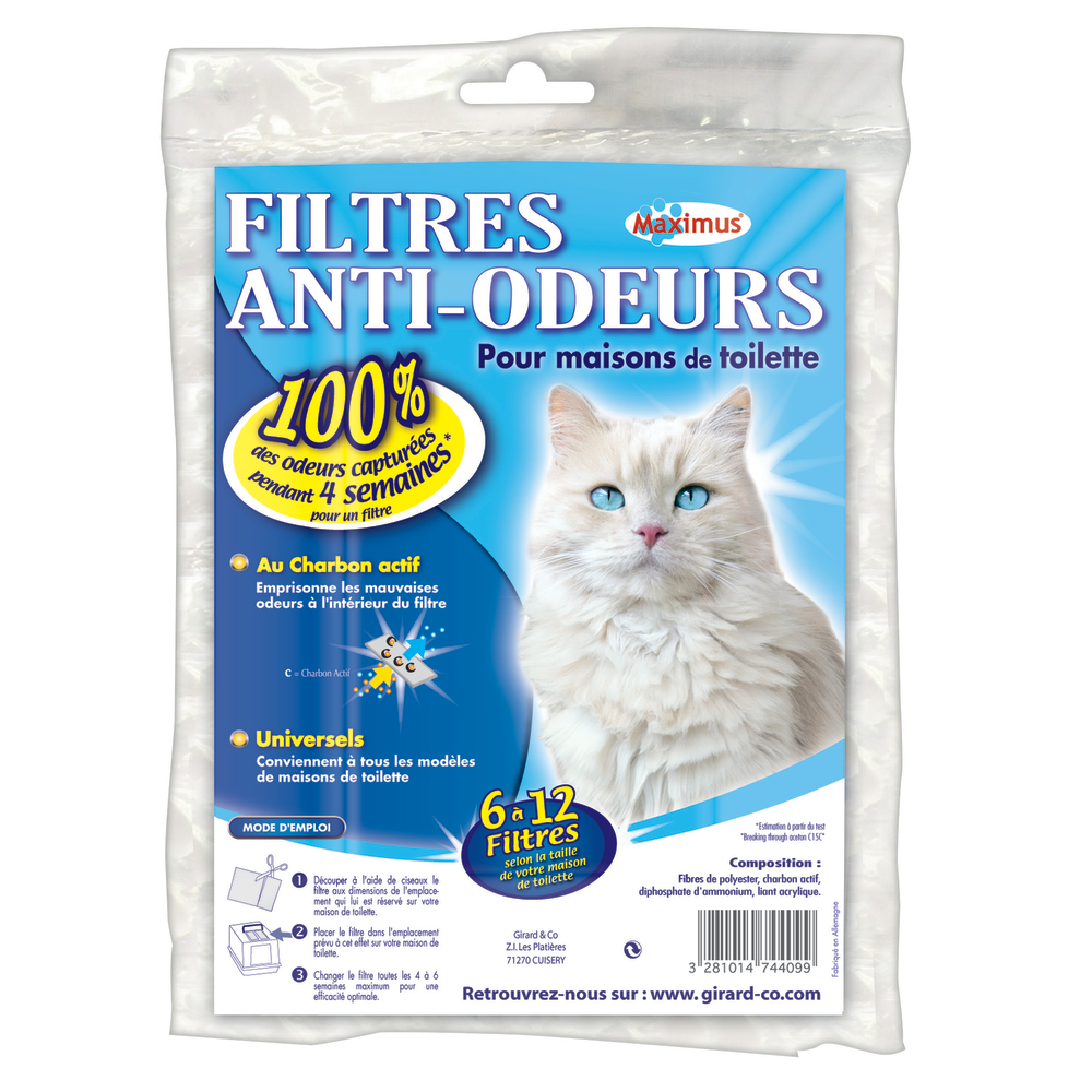 Filtre anti odeurs x 3 maximus l. 15 x l. 2,5 x h. 25,5 cm