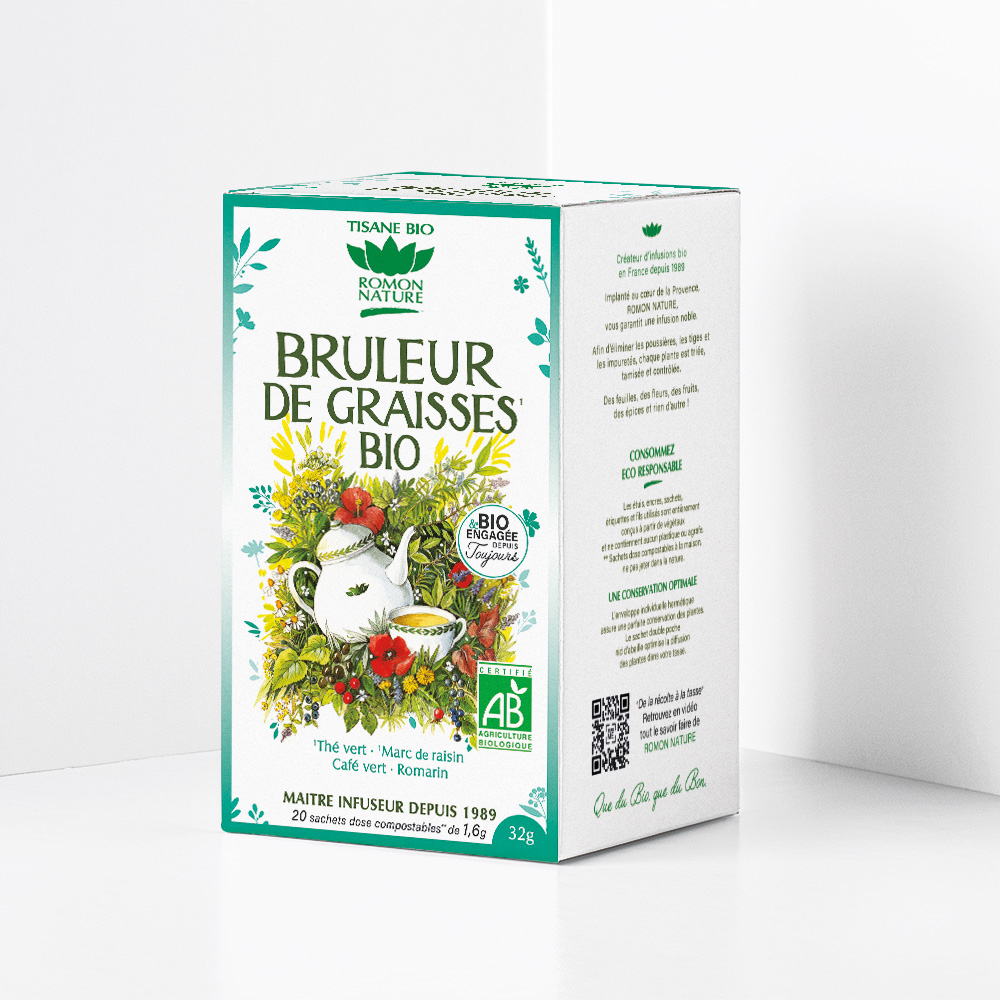 Boîte de tisane bio, bruleur contre les capitons rebelles - 20 sachets