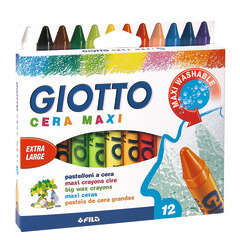 Maxi crayons cire Giotto x 12, dans étui avec accroche
