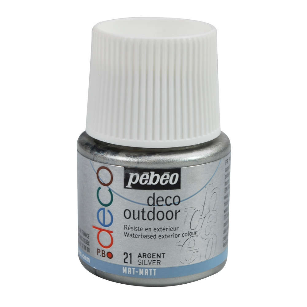 Peinture acrylique extérieure P.Bo deco, 45 ml - Argent