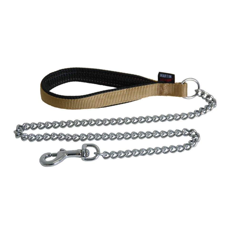 Laisse chaîne forte nylon 25mm - 100cm beige