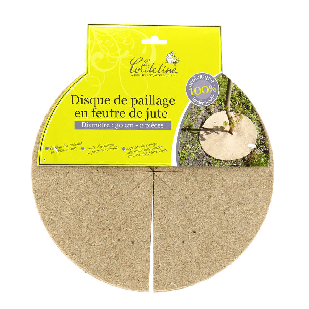 Lot de 2 Disques de paillage : en feutre de jute, Ø30cm