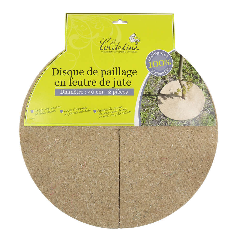 Lot de 2 Disques de paillage : en feutre de jute, Ø40cm