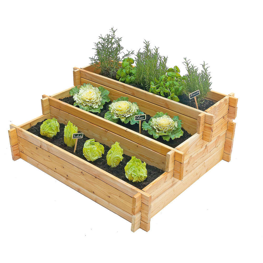 Potager en escalier,en bois de mélèze - L.100 x l.75 cm x H.40 cm