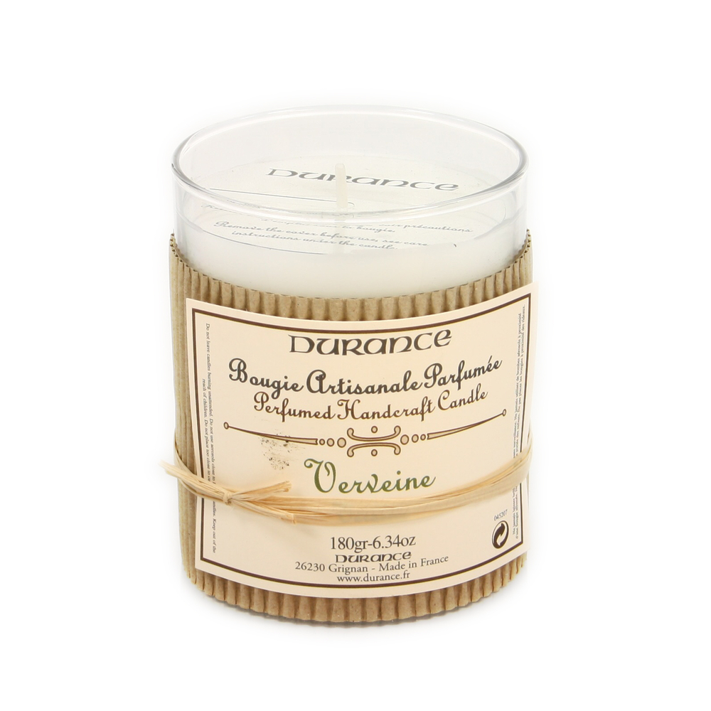 Bougie parfumÃ©e:verre/raphia 180g verveine