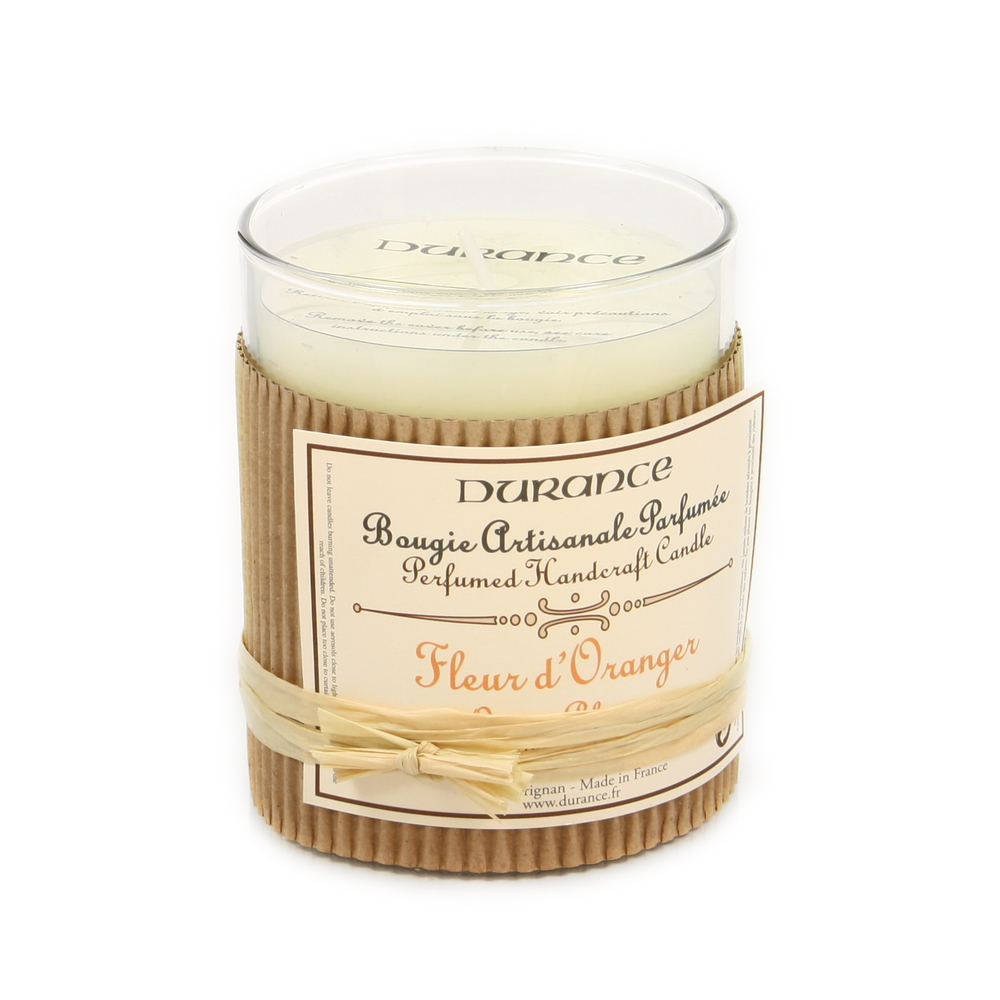Bougie parfumÃ©e:verre/raphia 180g feuille thÃ©