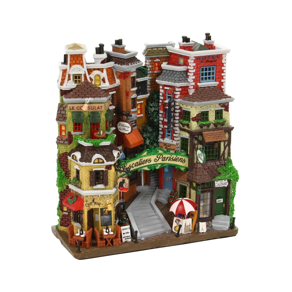 Scène de Noël : Façade d'escalier parisien pour village miniature