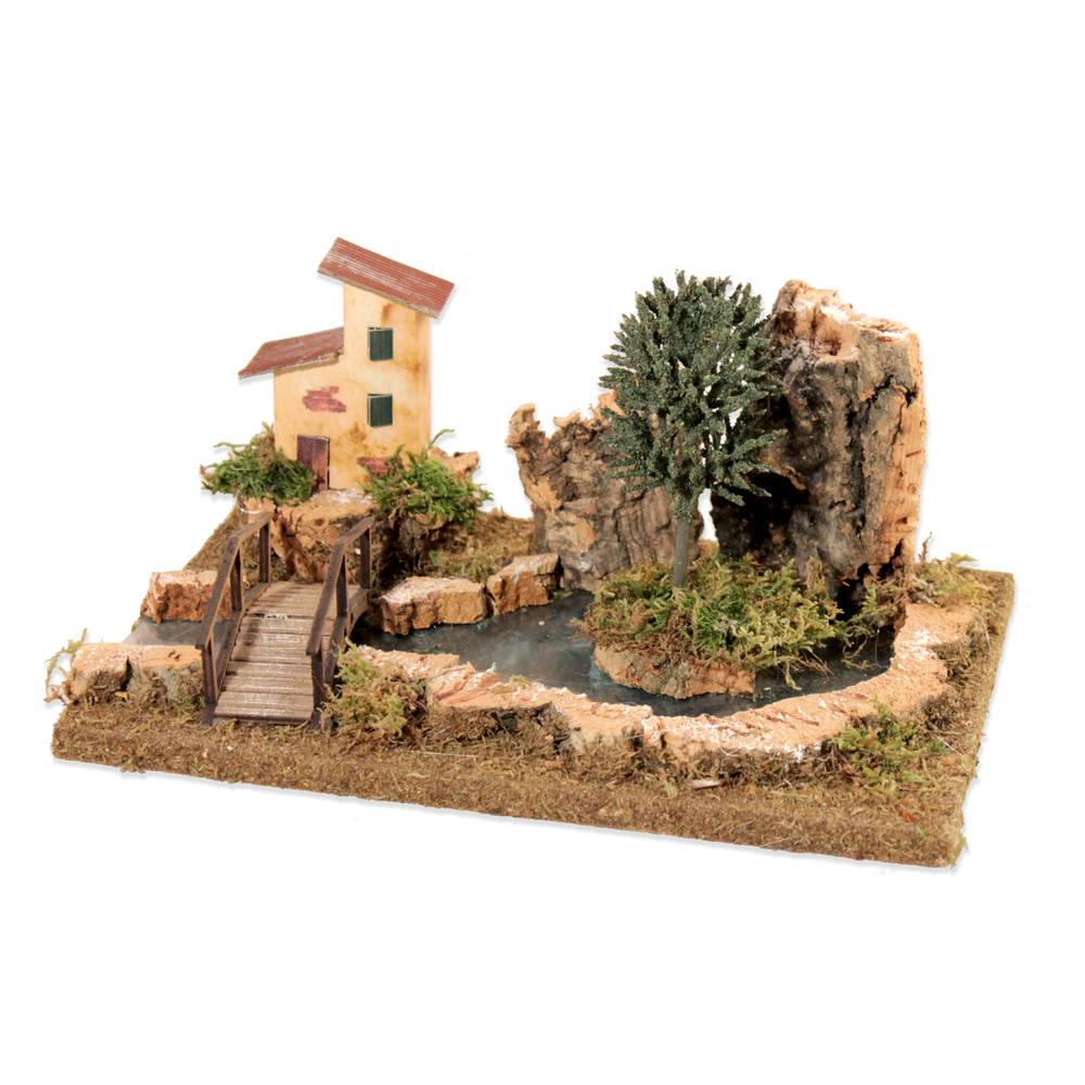 Décoration pour paysage de Noël : Petite rivière avec île 16x13x13cm