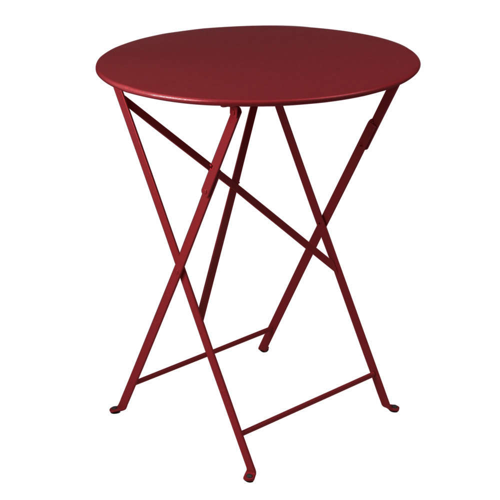 Table pliante ronde extérieure BISTRO en acier rouge H. 74 cm, D.60 cm
