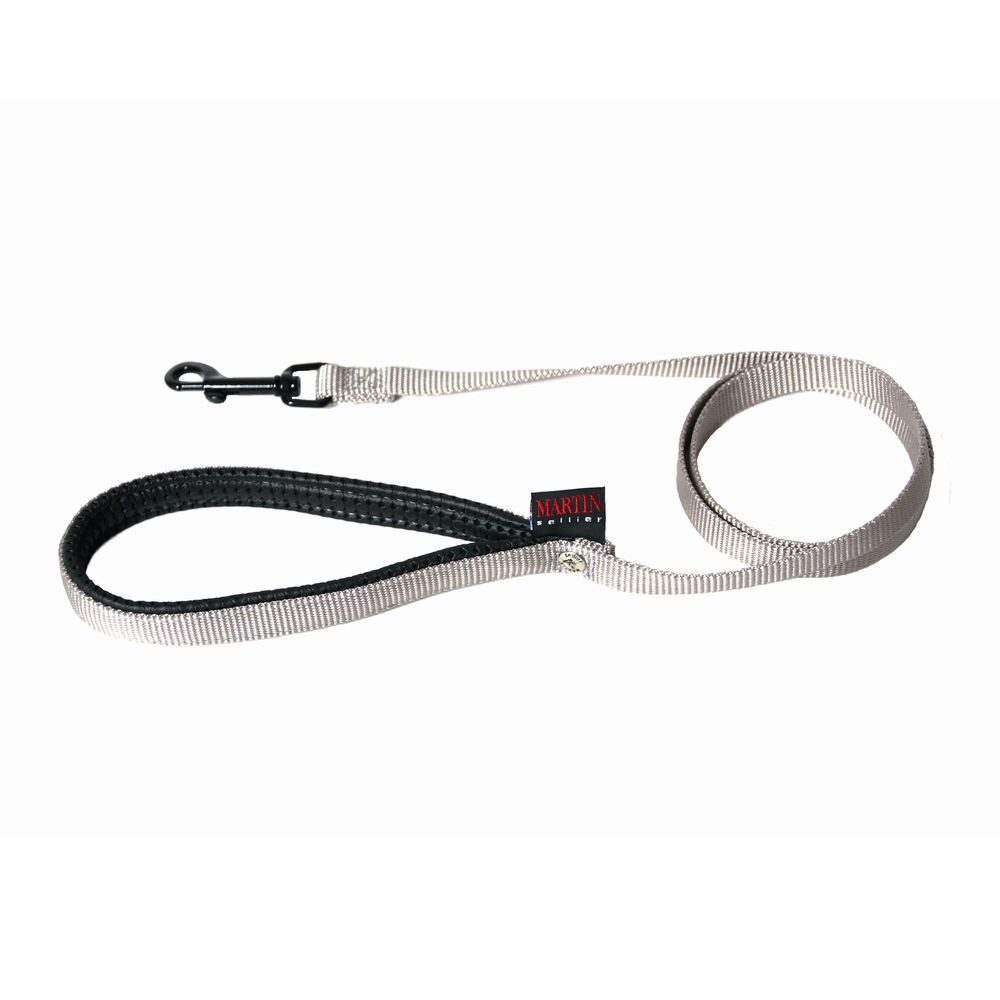 Laisse pour chiens en nylon double avec poignée confort 60 cm grise