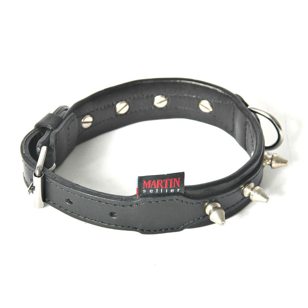 Collier cuir clouté noir 60 cm