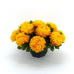 Coupe de chrysanthèmes artificiels, 14 têtes - Jaune