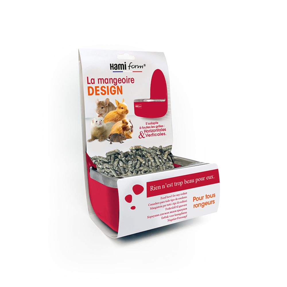 Mangeoire à suspendre, pour lapin/cobaye: bordeaux L.10x7,5xH.14cm