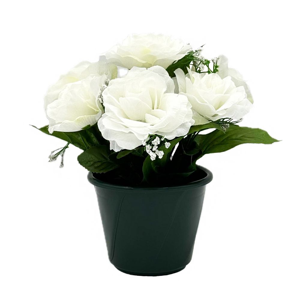 Composition florale artificielle, coloris blanc : pot D.20cm