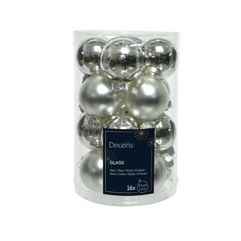 Assortiment 16 boules de Noël en verre, coloris argent - D.3,5cm
