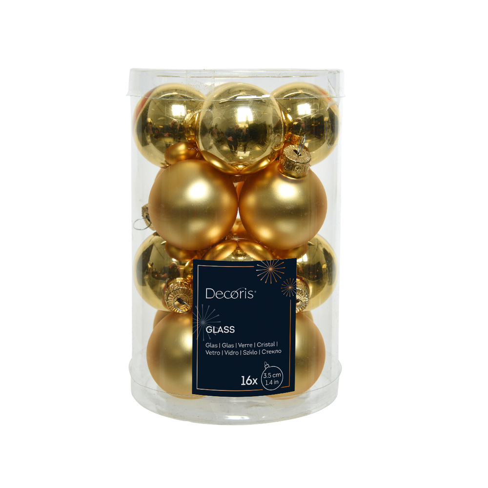 Assortiment 16 mini boules de Noël en verre, coloris or - D.3,5cm