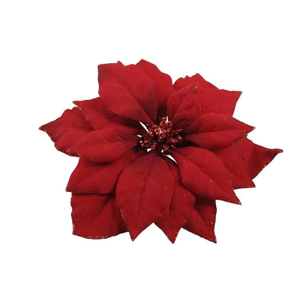 Poinsettia en tissu à clipser avec bord paillettes - D.24cm