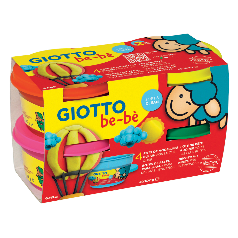 Pâte à jouer 4x100g: Rouge, jaune, magenta, vert