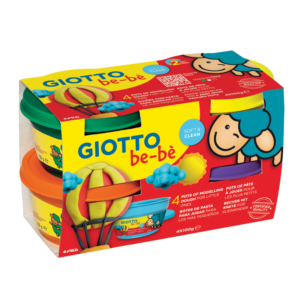 Pâte à jouer 4x100g: Violet, jaune, orange, vert