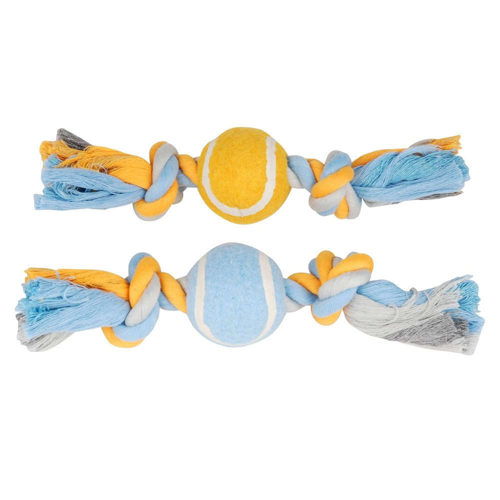Jouet Corde coton et balle tennis pour petit chien : L19 cm
