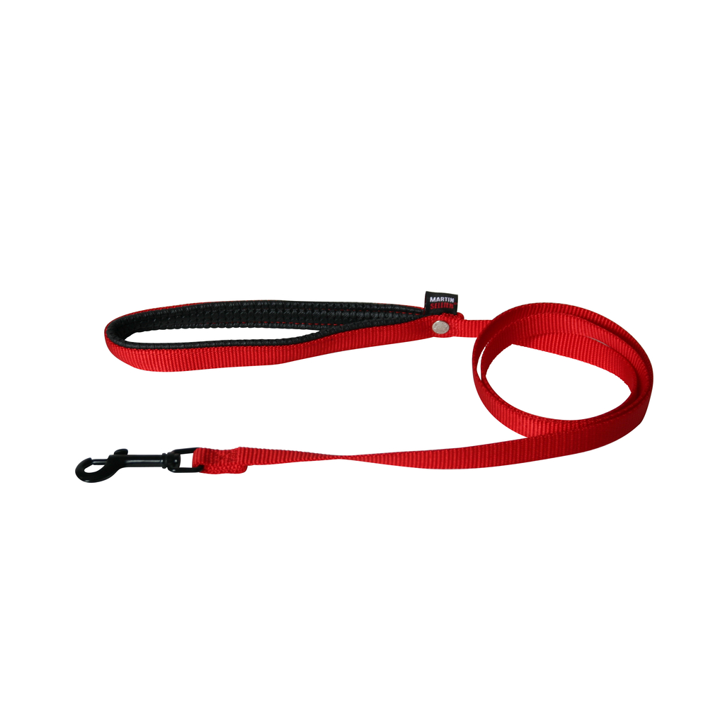 Laisse double épaisseur nylon uni largeur 2,5cm et long 60cm Rouge