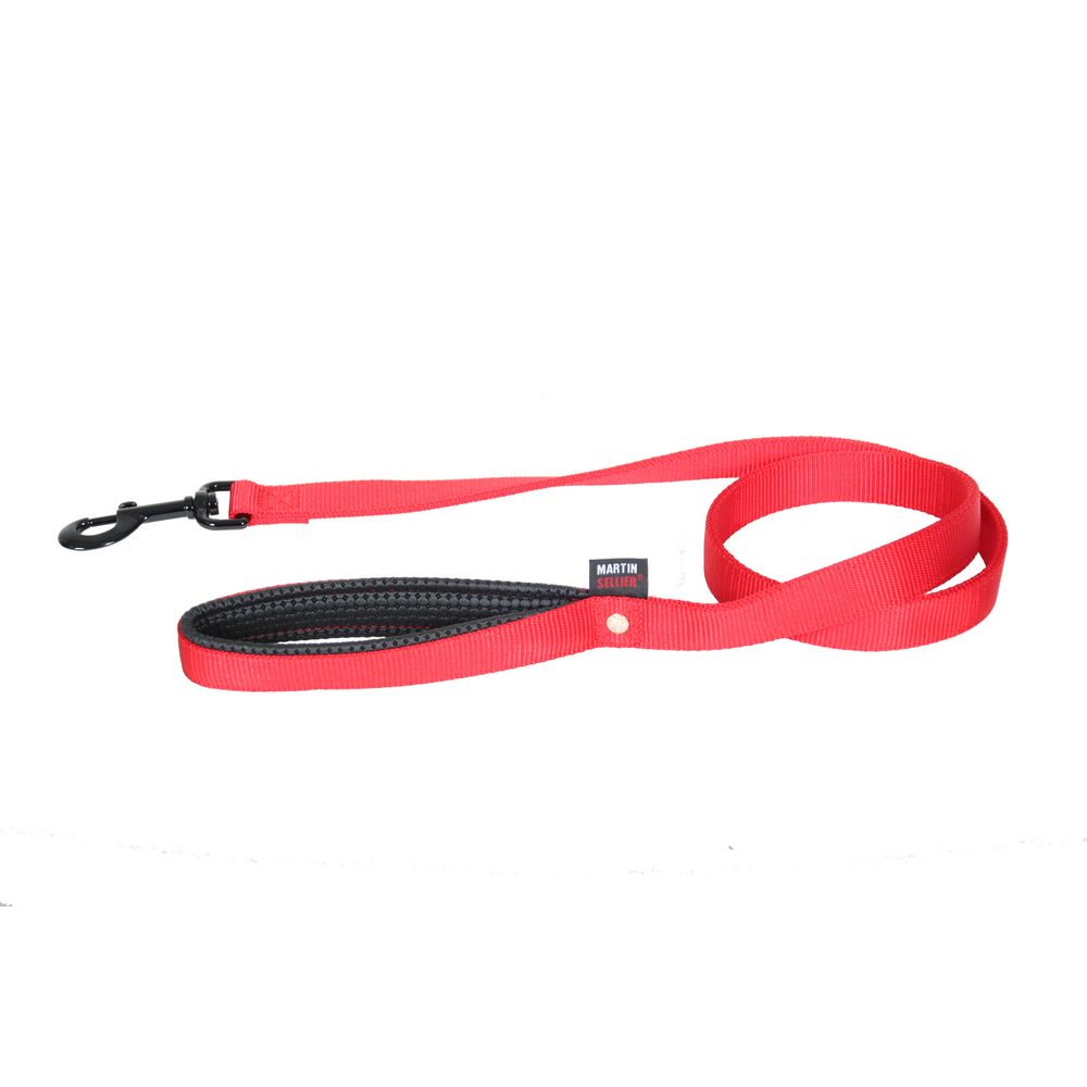 Laisse double épaisseur nylon uni largeur 2,5cm et long 120cm Rouge