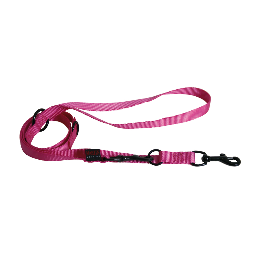 Laisse dressage 3 positions nylon uni largeur et 2cm long 200cm Rose
