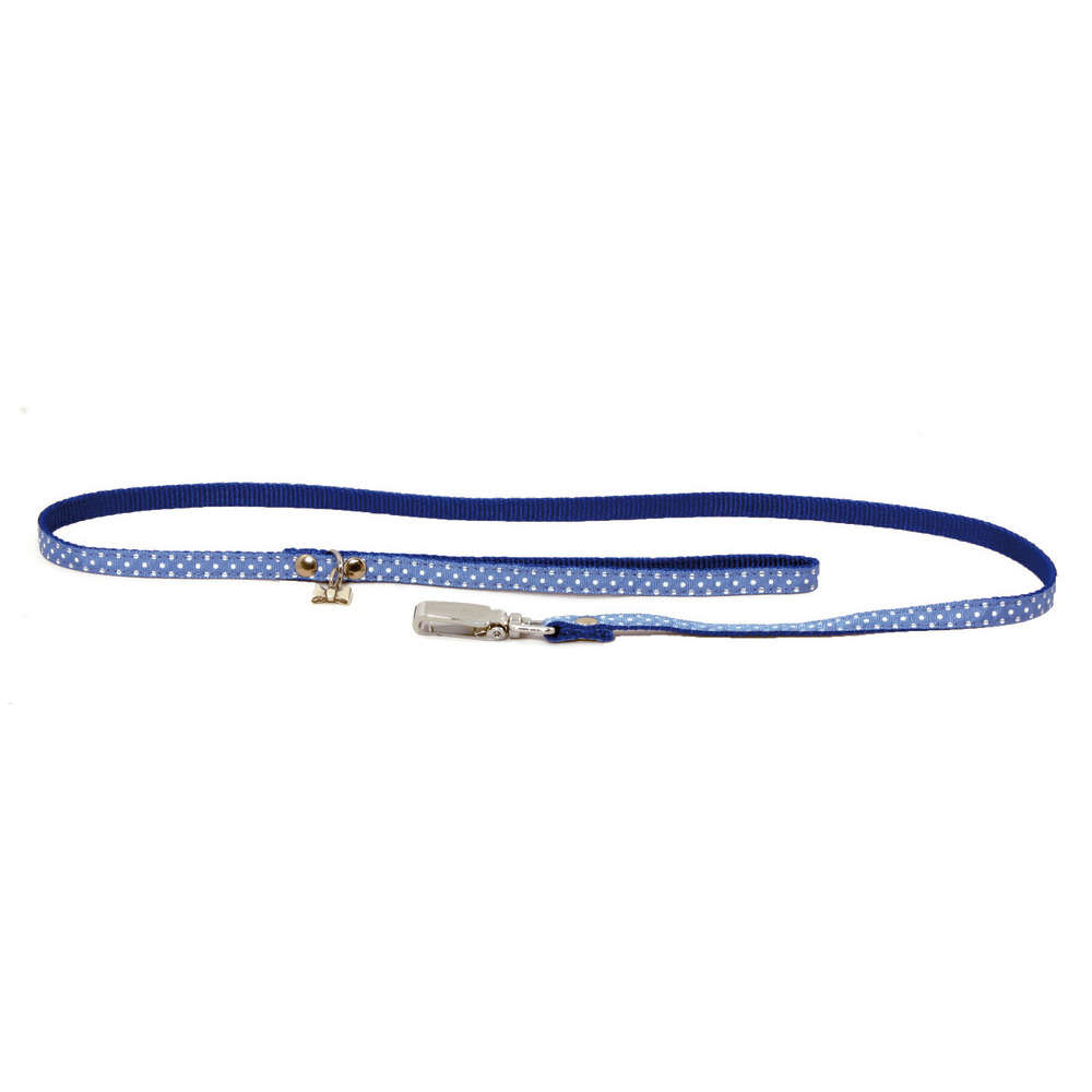 Laisse nylon Pois bleu largeur de 1 cm et longueur de 100 cm