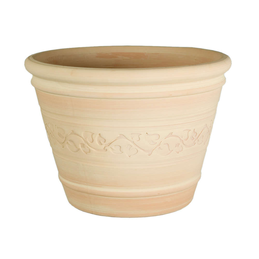 Pot Cuvier frise en terre cuite claire Ø 43 x H. 32 cm