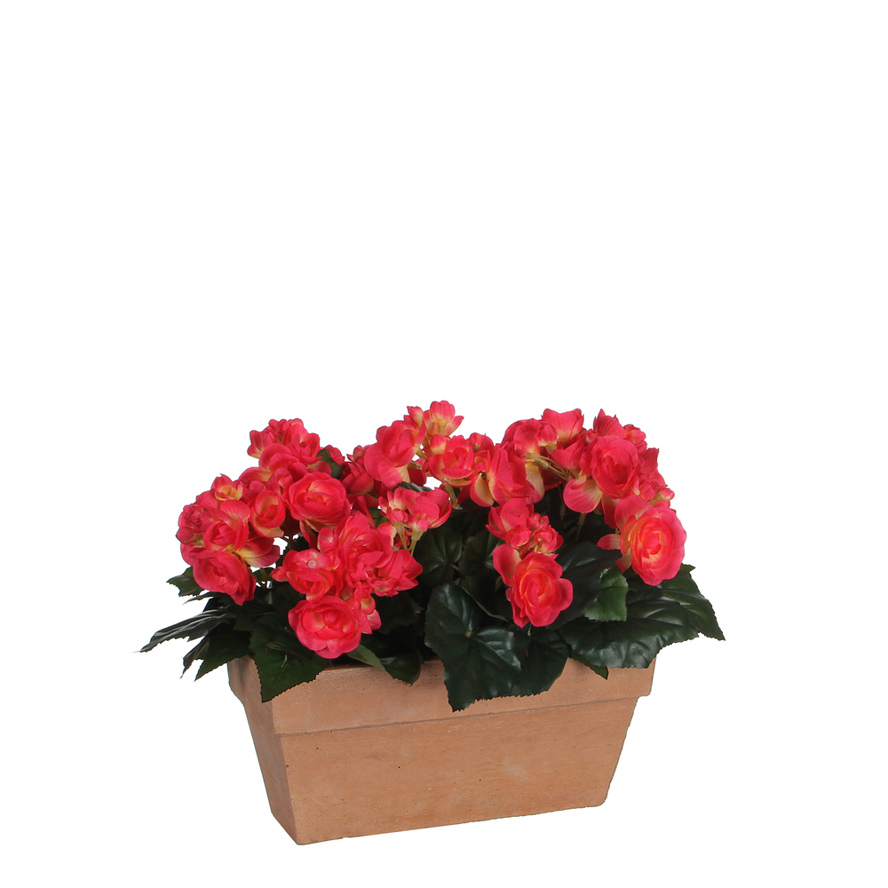 Plante artificielle : Jardinière Begonia rose 25x13x13 cm