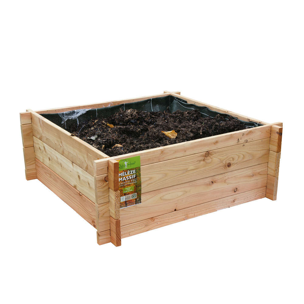 Potager carré, en mélèze brut certifié FSC L. 80 x l. 80 x H. 30 cm