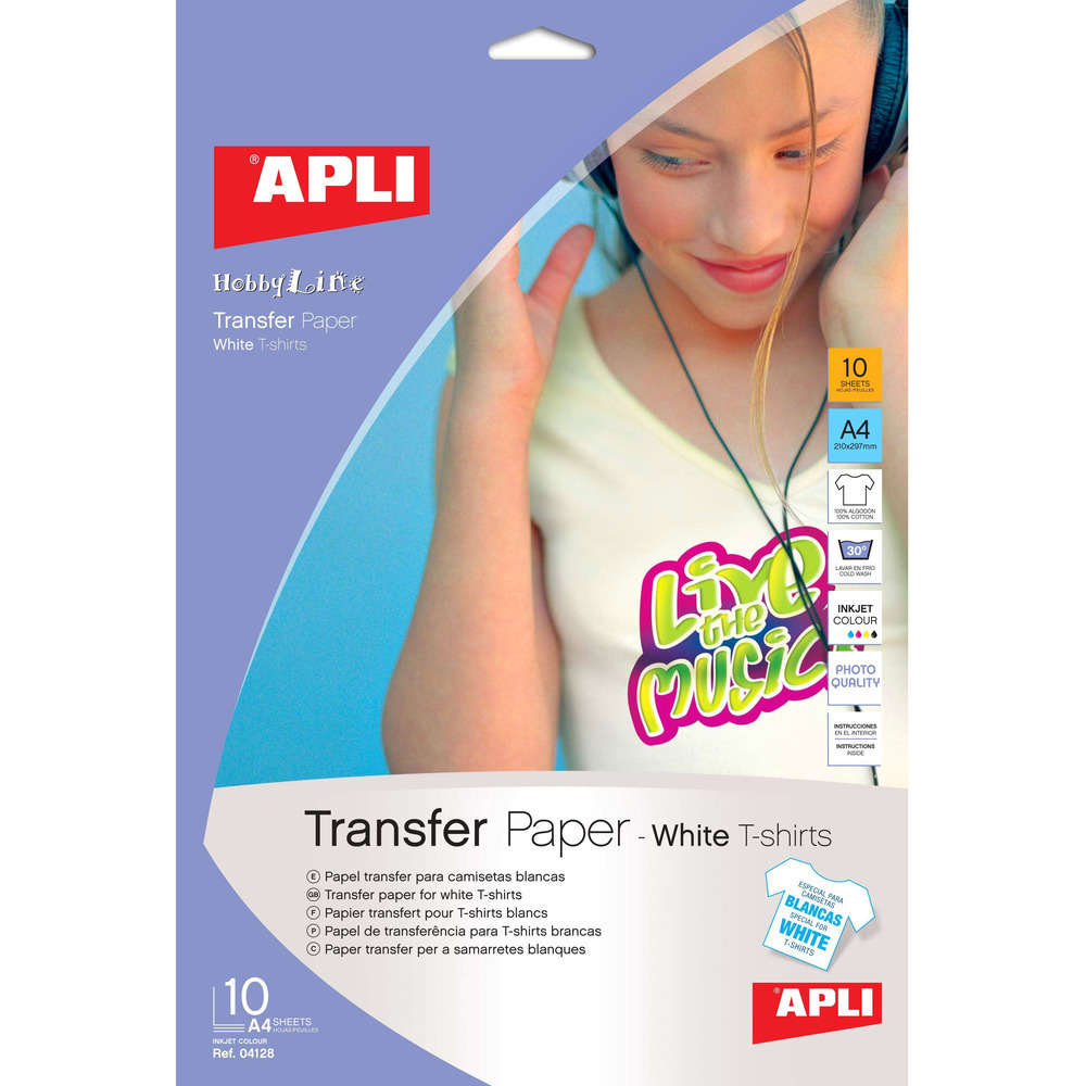 Feuilles de papier transfert t shirt blanc A4 x10 Apli Truffaut