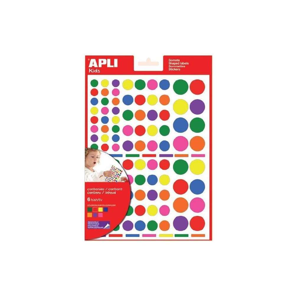 Gommettes rondes enlevables, la pochette de 6 feuilles