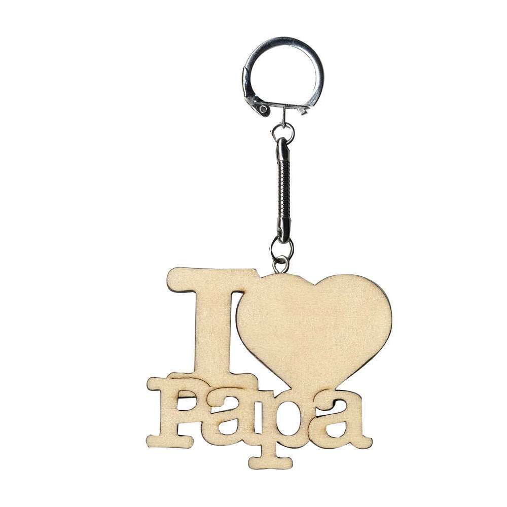 Porte-clés 'I love papa', en bois L. 8 x H. 5 cm