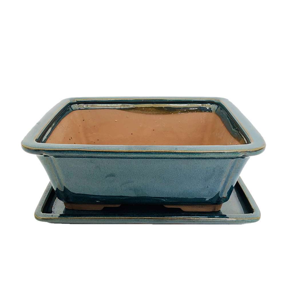Poterie BonsaÃ¯ + soucoupe : rect. vert