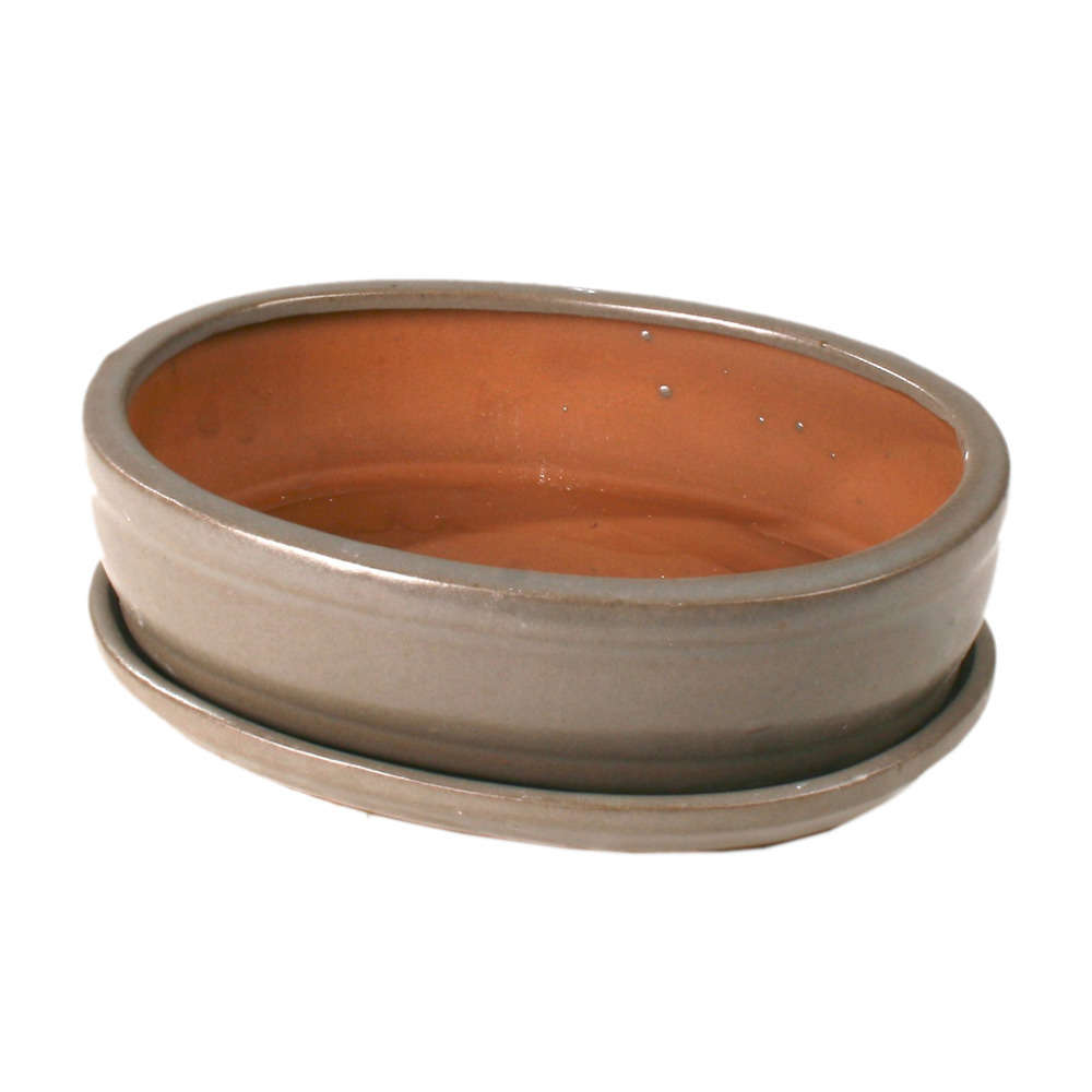 Poterie bonsaï + soucoupe, en terre cuite émaillée L. 31 x l. 24 cm